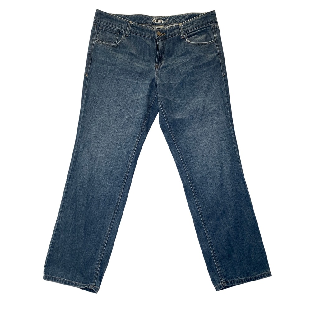 New York & Company Slim Slouch Leg Jeans Womens 14 Low Rise Medium Wash Denim